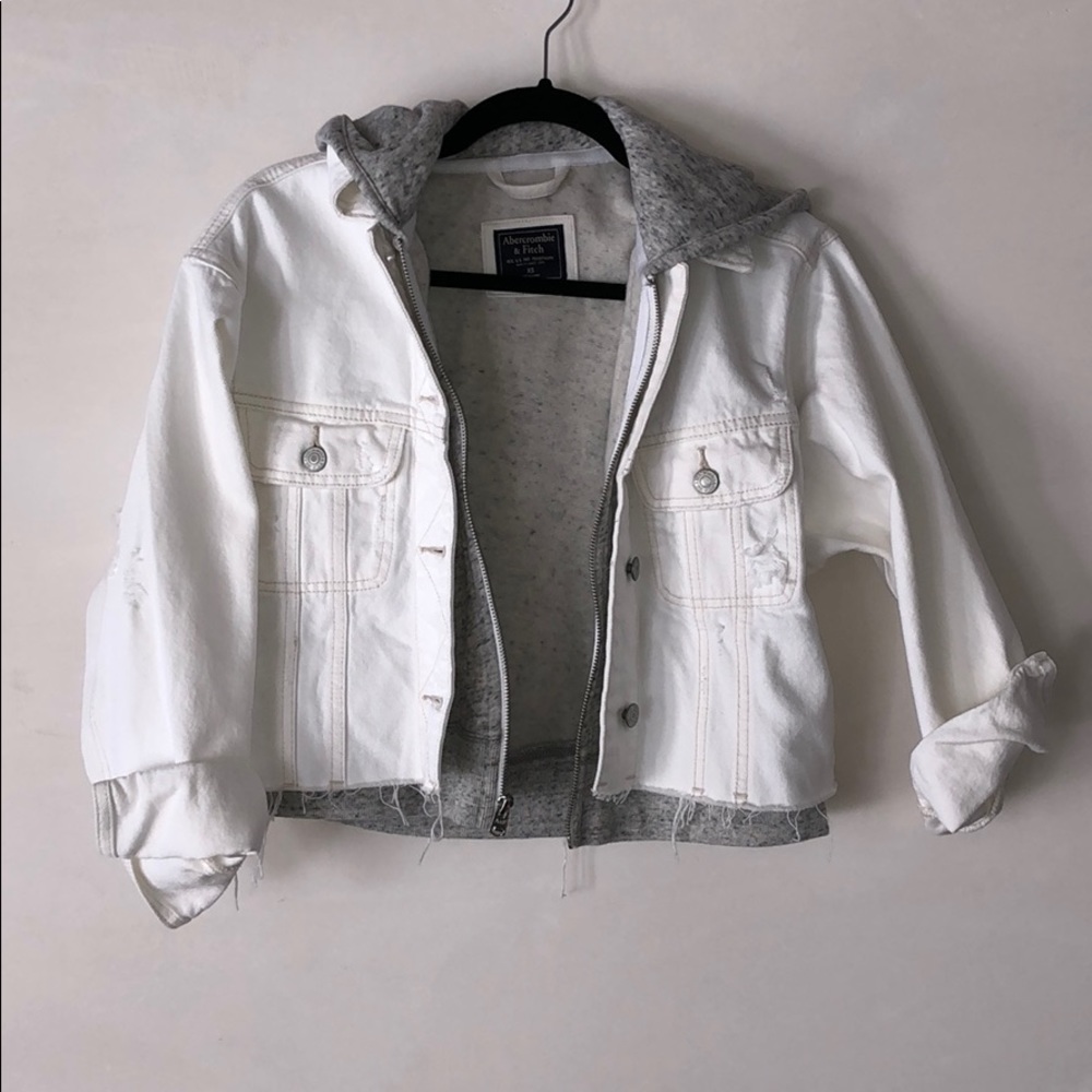 Abercrombie White Denim Jacket with Grey Hoodie